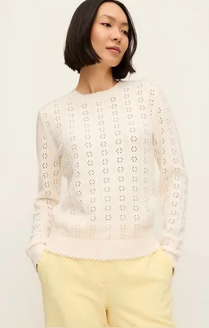 EUC Ann Taylor Cozy Pointelle Ivory Sweater size large retails $60 thumbnail 1