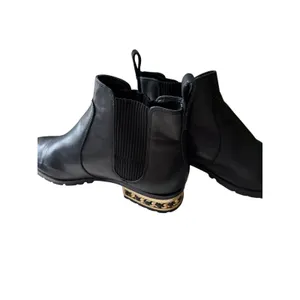 Karl Lagerfeld Paris Black Leather Chelsea Booties Gold Chain Lug Sole 7.5 thumbnail 3
