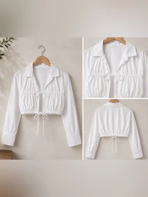 NWOT ZARA 100% cotton white Poplin Tie front Top thumbnail 5