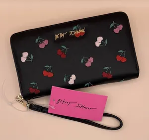 Betsey Johnson Black Cherry Embroidered Zip Around Wristlet Wallet XOZIP-E NEW‎ thumbnail 1
