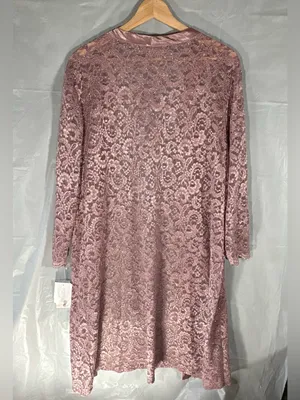 Oleg Cassini Davids Bridal Lace Duster Sz 14 Rose Quartz Sparkly Mother Of The Bride NWT thumbnail 2