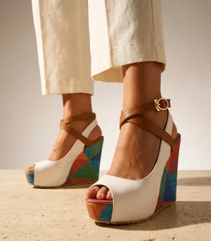 Lighy grey and multicolor geometric heels thumbnail 1