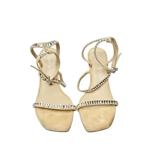 Stuart Weitzman Crystal Embellished Strappy Sandals Beige Suede Heels Size 8B thumbnail 6