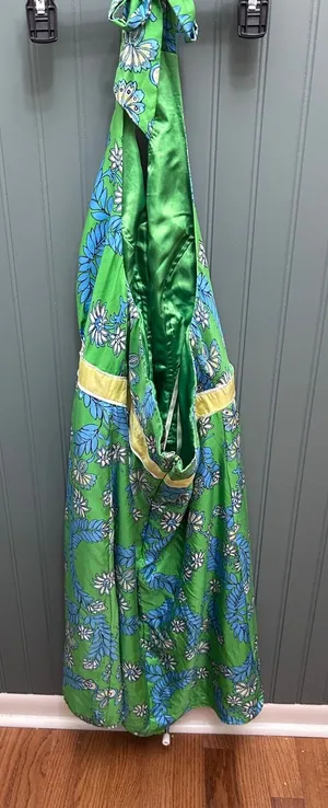 Lilly Pulitzer Green Floral 100% Silk Halter Dress Size 8 Tropical V-Neck Lined thumbnail 1
