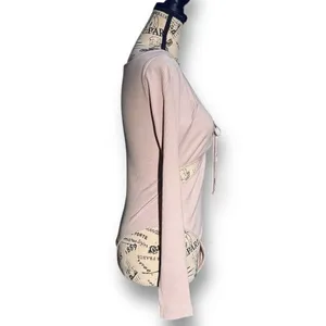 Victoria’s Secret M Mauve Ribbed Bodysuit Long Sleeve‎ Tie Front Cutout Knit thumbnail 4