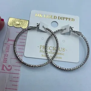NWT Precious 14K white dipped gold textured hoops. Omega clasp. thumbnail 2