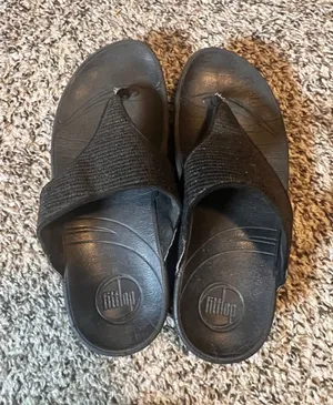 FitFlop Lulu Shimmer Black Thong Sandals Microwobbleboard Wedge Womens 5 639-001 thumbnail 1