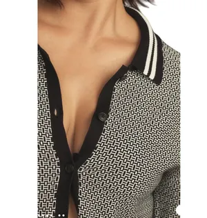 Anthropologie Maeve Preppy Black/White Cropped Plunging Polo Cardigan Size Small thumbnail 4