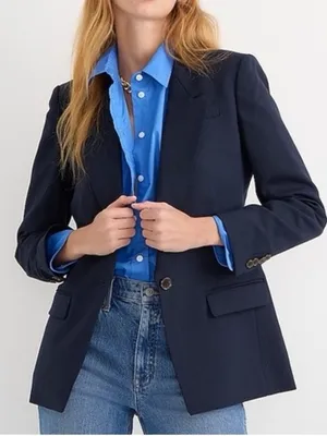 J. Crew Willa Blazer Italian City Wool Blend Jacket Navy Blue 12T TALL BK023 thumbnail 1