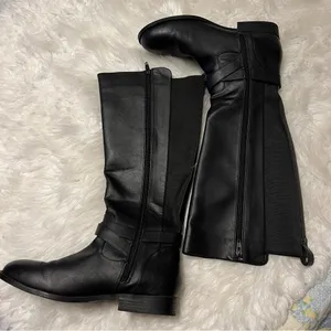 A New Day Black Faux Leather Tall Riding Boots Target Size 10 Buckle detail thumbnail 8