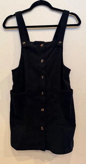 Halara‎ Black Corduroy Overall Jumper Dress XS Button Front Pinafore Mini Dress thumbnail 1