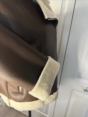 CHICME Women’s Faux-Shearling Biker Jacket in Coffee thumbnail 7