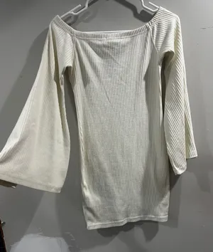 PrettyLittleThing Cream Ribbed Off Shoulder Flare Sleeve Mini Dress US 8 UK 12 thumbnail 1