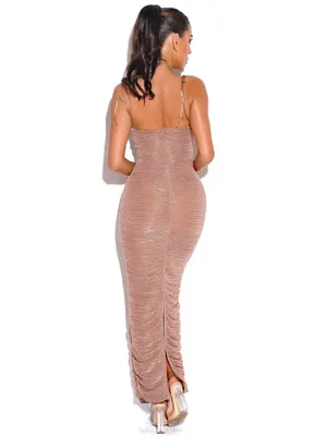 Miss Circle Glint Rose Gold Ruched Chiffon Long Maxi Dress XL thumbnail 4