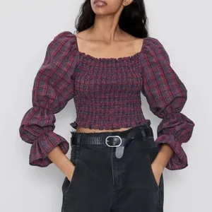 ZARA Plaid Cropped Grunge Punk Long Sleeve Blouse Top thumbnail 1