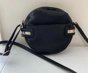 Tommy Hilfiger black gold hardware round canteen‎ crossbody shoulder bag purse thumbnail 1
