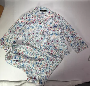 Lauren Ralph Lauren White Floral Paisley Pajama Set with Blue and Red Accents thumbnail 1