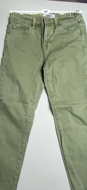 Mica Women’s Olive Cropped Raw Hem Denim Straight Leg Bottom Slit Pants Size 28 thumbnail 7