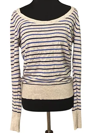 Vintage 2009 American Eagle Blue Stripe Boat Neck Sweater Top L thumbnail 1