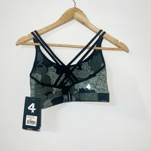Four Laps vitality athletic fit peonies print thyme olive green new bra thumbnail 4