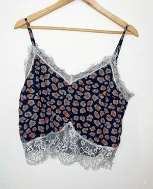 Listicle cheetah print navy orange white gray chic lace trim tank top new thumbnail 1