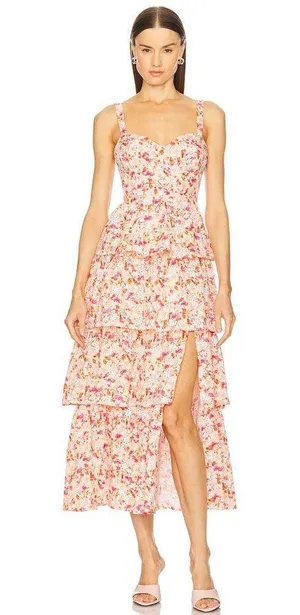 ASTR The Label Midsummer Eyelet Tiered Maxi Dress XS thumbnail 1