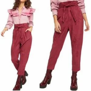 Free People NWT Nightfall Vegan Suede Paperbag Waist Cropped Pants Size 2 thumbnail 2
