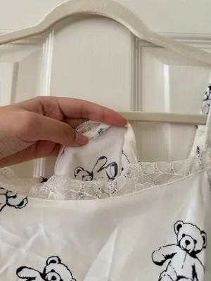 Black and White Teddy Bear Lace Trim Slip Dress thumbnail 6