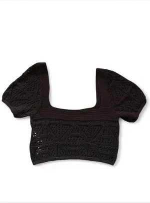 Zara dark olive green knitted crop top with off shoulder short sleeves & square neckline thumbnail 3