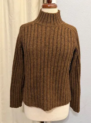The Limited America Brown Ribbed Wool Blend Katherine Sweater M Mock Neck Fall thumbnail 1