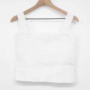 Madewell Poplin Cropped Top Womens L White Cotton Smocked Wide Strap Square Neck thumbnail 2