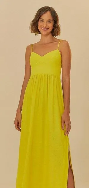 NWOT Farm Rio Linen Blend Yellow Sleeveless Midi Dress Size L thumbnail 1