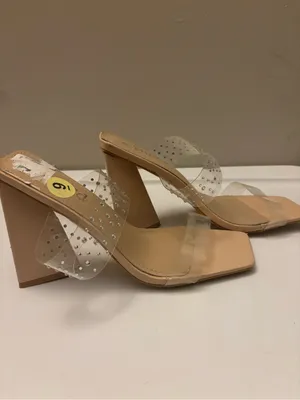 Mudd Nude Heeled Sandals with Clear Rhinestone Straps thumbnail 2