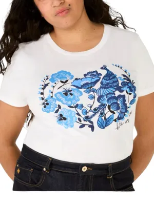 kate spade XL White blue peacock embellished Short Sleeve Tee casual lux Rio thumbnail 1