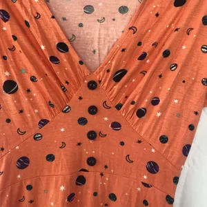 Harkel womens short sleeve v neck knee length stars moon orange dress 4 retro thumbnail 2