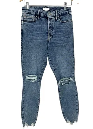 Good American Good Waist Good Crop Jeans Distressed Medium Wash Size 6 thumbnail 4