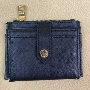 Steve Madden Black Faux Leather Zip‎ Card Holder Wallet Coin Pouch ID Window GUC thumbnail 2
