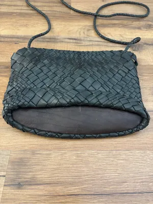 House 2401 Woven Leather Crossbody Purse Bag Dark Green Made in Italy thumbnail 3