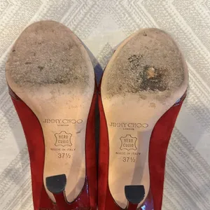 Jimmy Choo Rocky Red Suede Peep-Toe Pumps for Women – Size 37.5 thumbnail 8