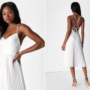 LULU's Bridal Shower Reception Elopement White Flowy Wedding Midi Dress NWOT thumbnail 4