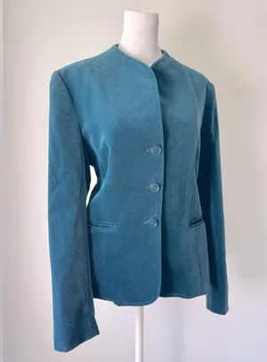 Vintage ‘80s Personal (Leslie Fay) Teal Niedieck Velvet Collarless Blazer thumbnail 5