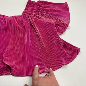 Queen Of Sparkles Pink Fuchsia Metallic Pleated Crop Off-Shoulder Top‎ 2XL *FLAW thumbnail 9