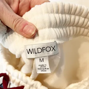 Wildfox Fleece Lined Pull On Jogger Sweatpants Cream Ivory Medium thumbnail 2