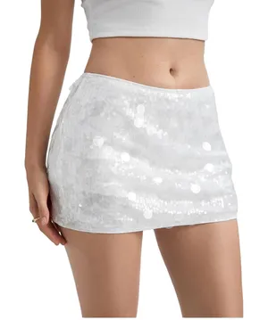 NWT MakeMeChic Womens White Sequin Mini Skirt Low Rise Y2K Micro‎ Skort Small thumbnail 1