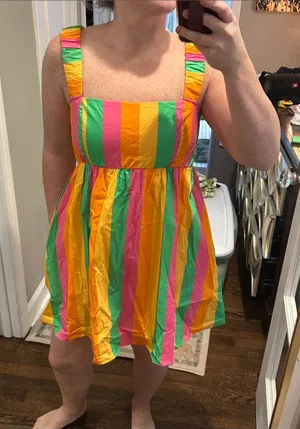 NWT Show Me Your MuMu Fling Mini Dress Neon Strip Poplin thumbnail 1