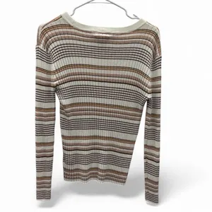 Nine West Striped Ribbed Long Sleeve Knit Top Ivory Brown Juniors XL thumbnail 7