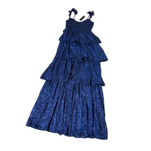 NWT Lulus Size XS Stunning Glory Navy Blue Floral Jacquard Tiered Maxi Dress thumbnail 11