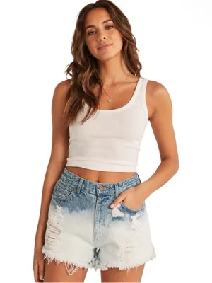 Chic Ombre dip dye ripped blue white denim jean shorts size 2 frayed hem thumbnail 14