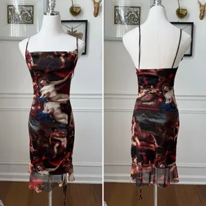 Pretty Little Thing Mesh Bodycon Ruched Mini Dress Renaissance Artwork Print 4 thumbnail 2