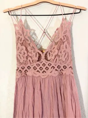 Free People Adella Maxi Slip Rose Pink Lace Dress Size M thumbnail 7